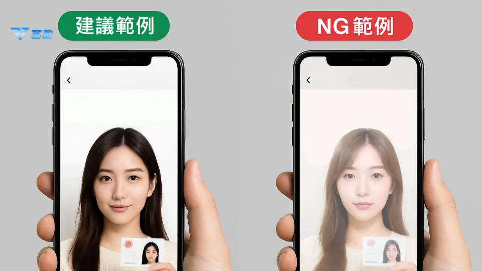 RV富盈娛樂城拍照身分驗證範例圖,呈現正確與NG對照參考範例